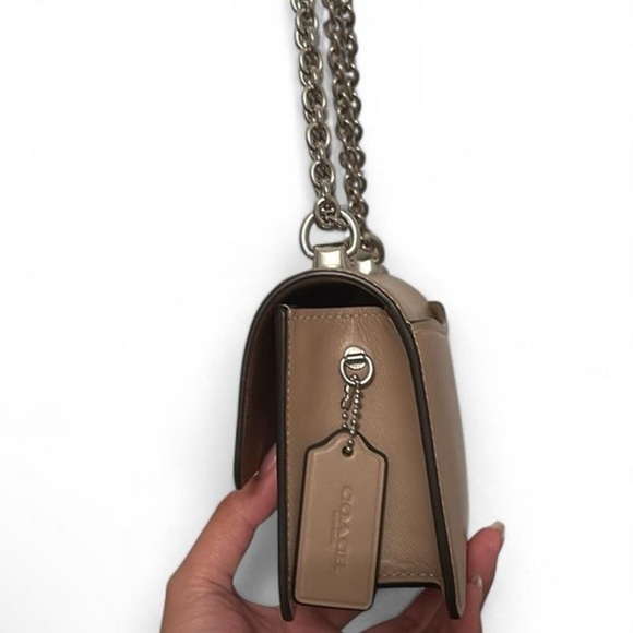 Coach Taupe Leather Crossbody Bag with Silver Chain - Picture 6 of 7